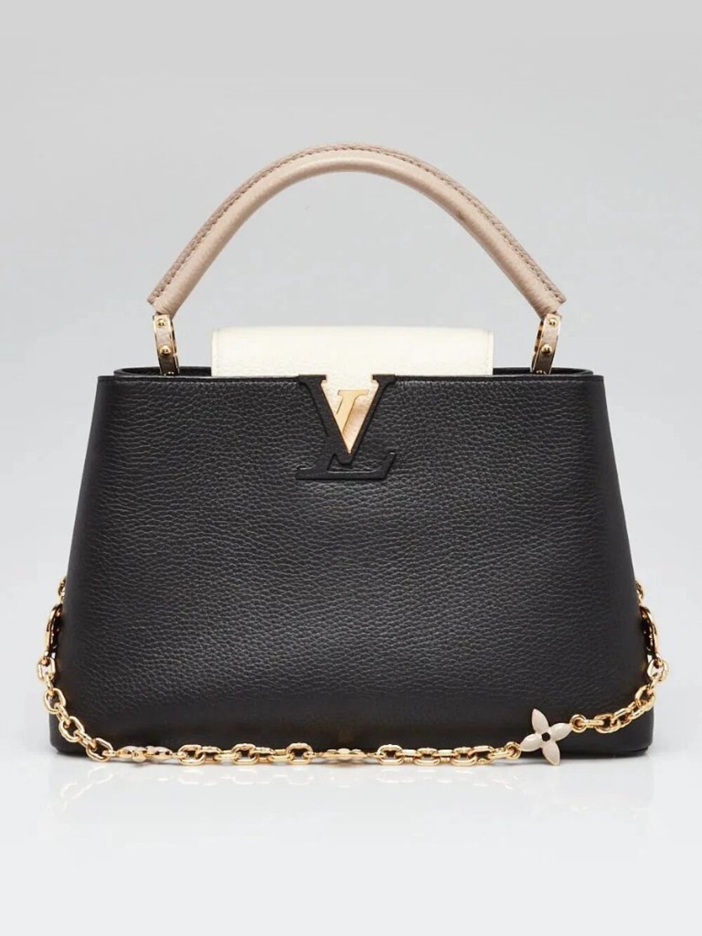 Louis Vuitton Black/Galet Taurillon Leather Flower Chain Capucines MM Bag